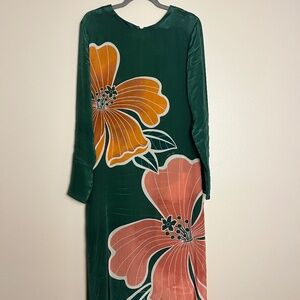Farm Rio Honolulu Flowers Green Long Sleeve Maxi Dress Small
